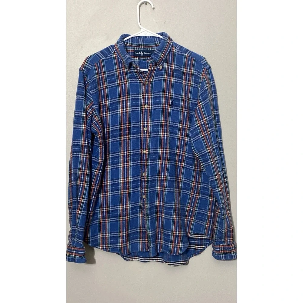 Polo Ralph Lauren Large Heavyweight Textured Cotton Plaid Work Shirt Button Down